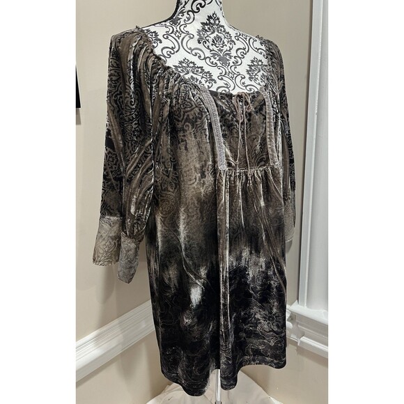 One World Velvet Tunic Top Womens 1X Sequins Festival Whimsigoth Brown - Picture 7 of 14